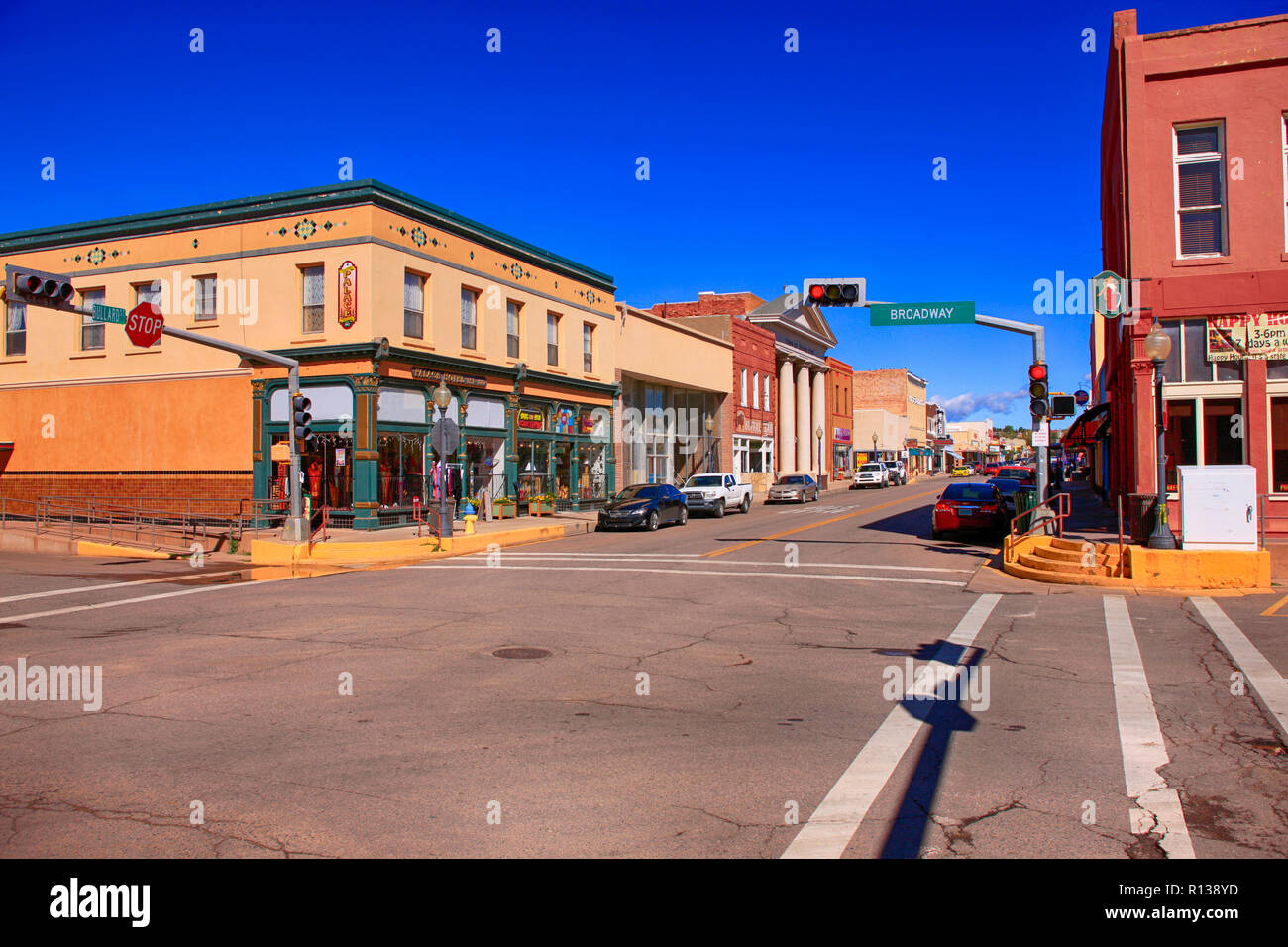 Old town buildings at the intersection of W Broadway and N Bullard