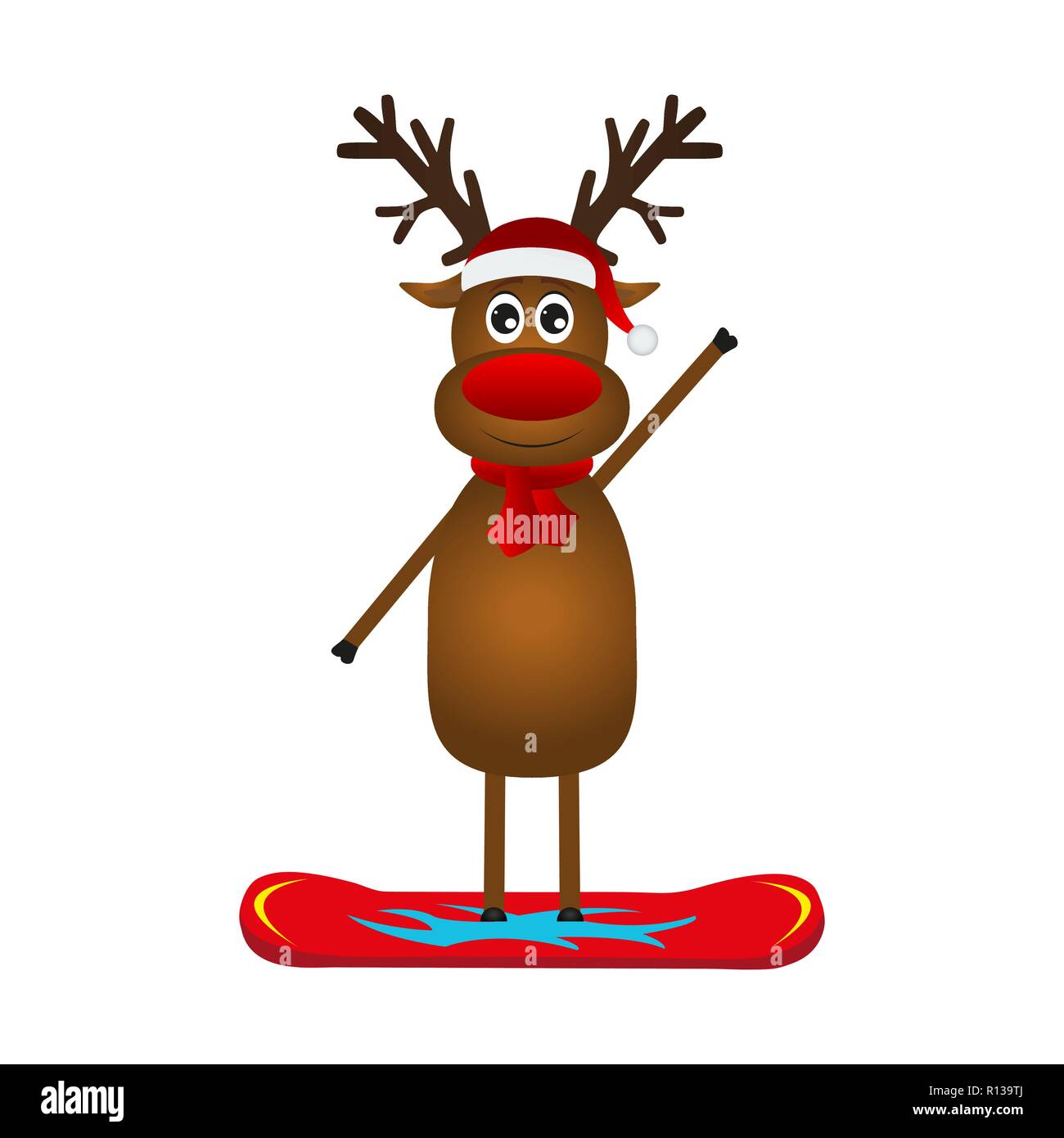 Christmas reindeer on a snowboard  Stock Vector