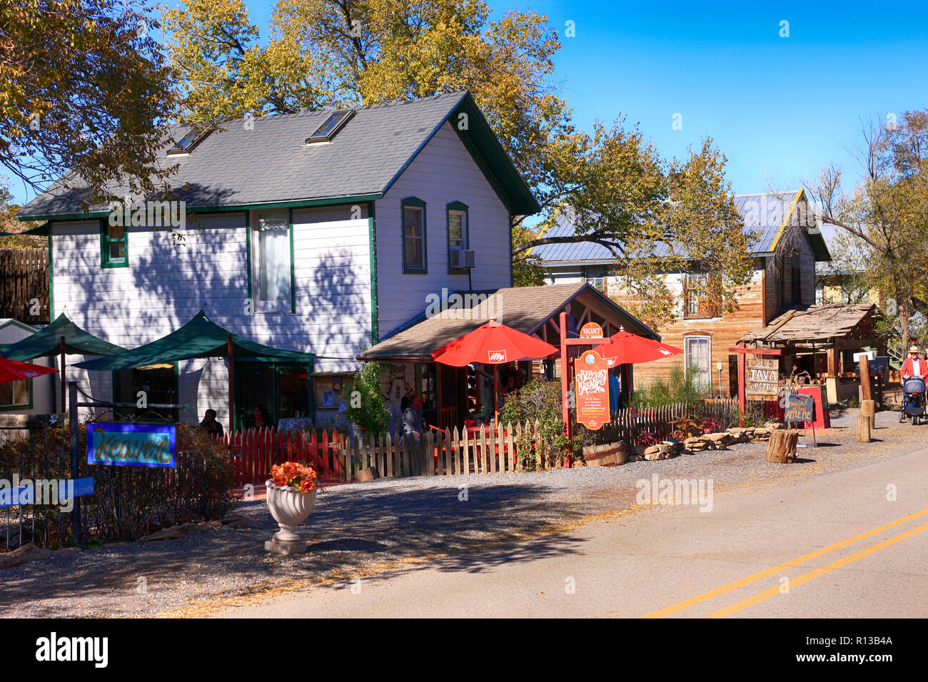 The Java Junction Cafe and Kitchen Goods store on Highway NM-14 in Madrid, New Mexico Stock Photo