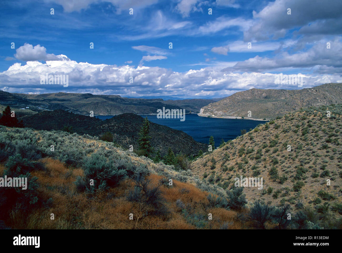 Roosevelt Lake and Grand Coulee Dam,Washington State Stock Photo