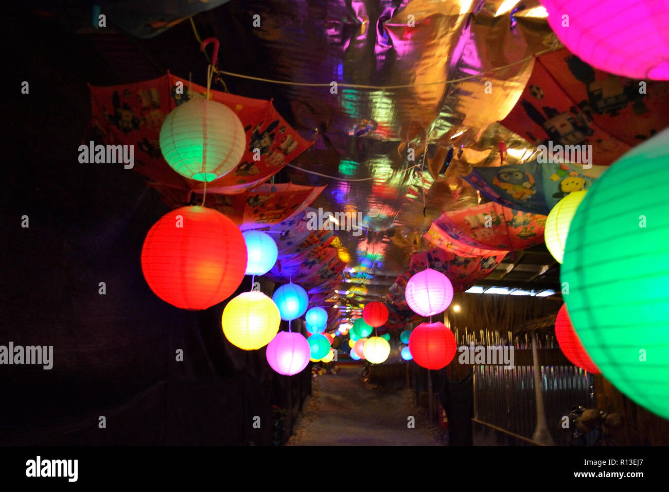 Some lanterns hanging from the ceiling Stock Photo