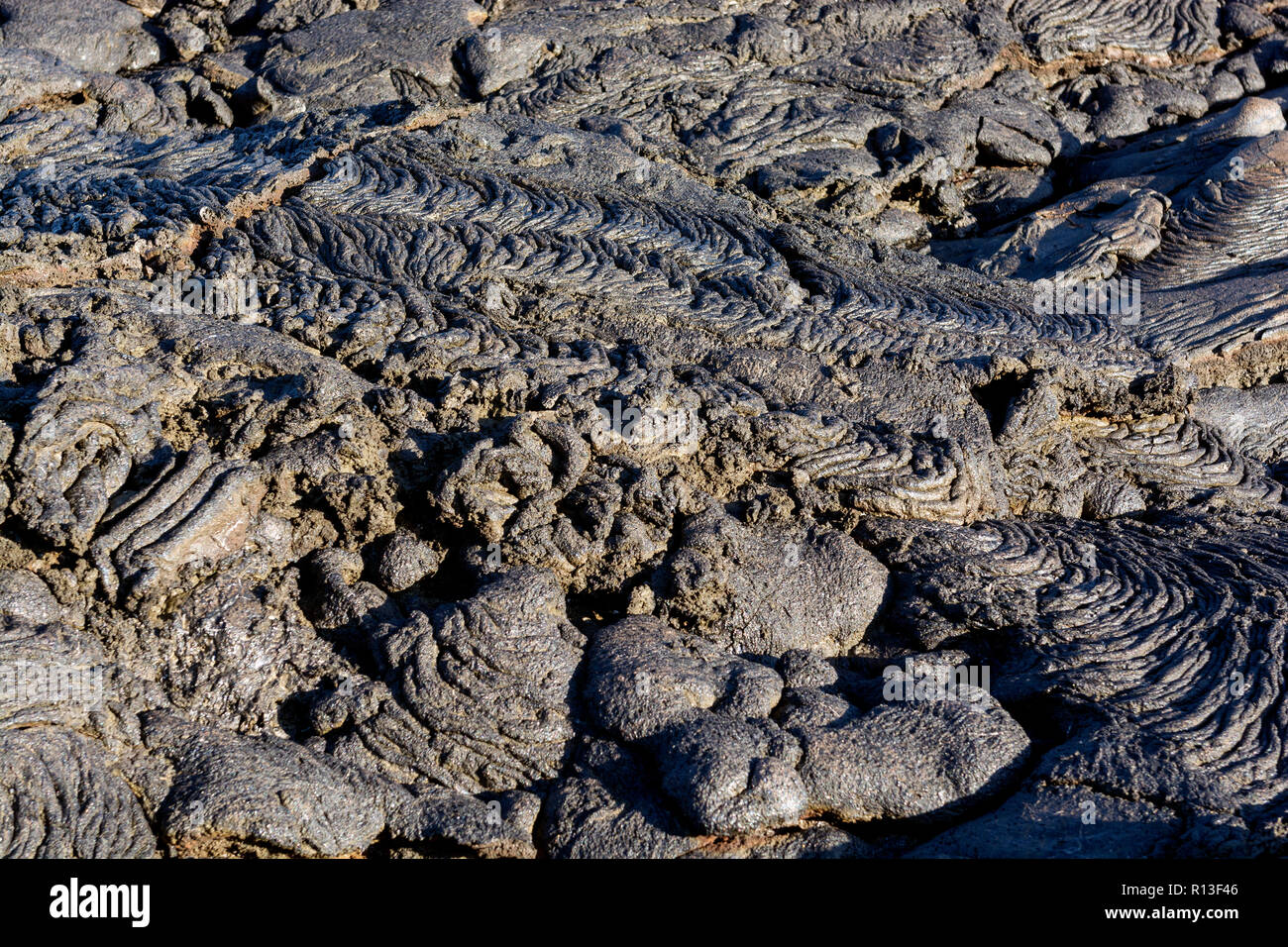 Pahoehoe Lava  on a Santiago Island in the Galapagos Stock Photo