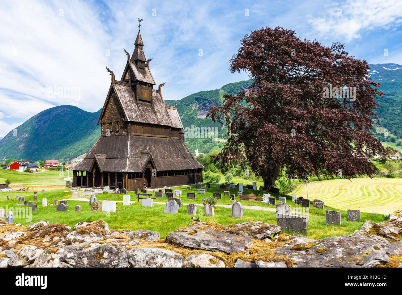 Hopperstad Stave Church.  A stave church, just outside the village of Vikori in Vik Municipality, Sogn og Fjordane county, Norway. Stock Photo