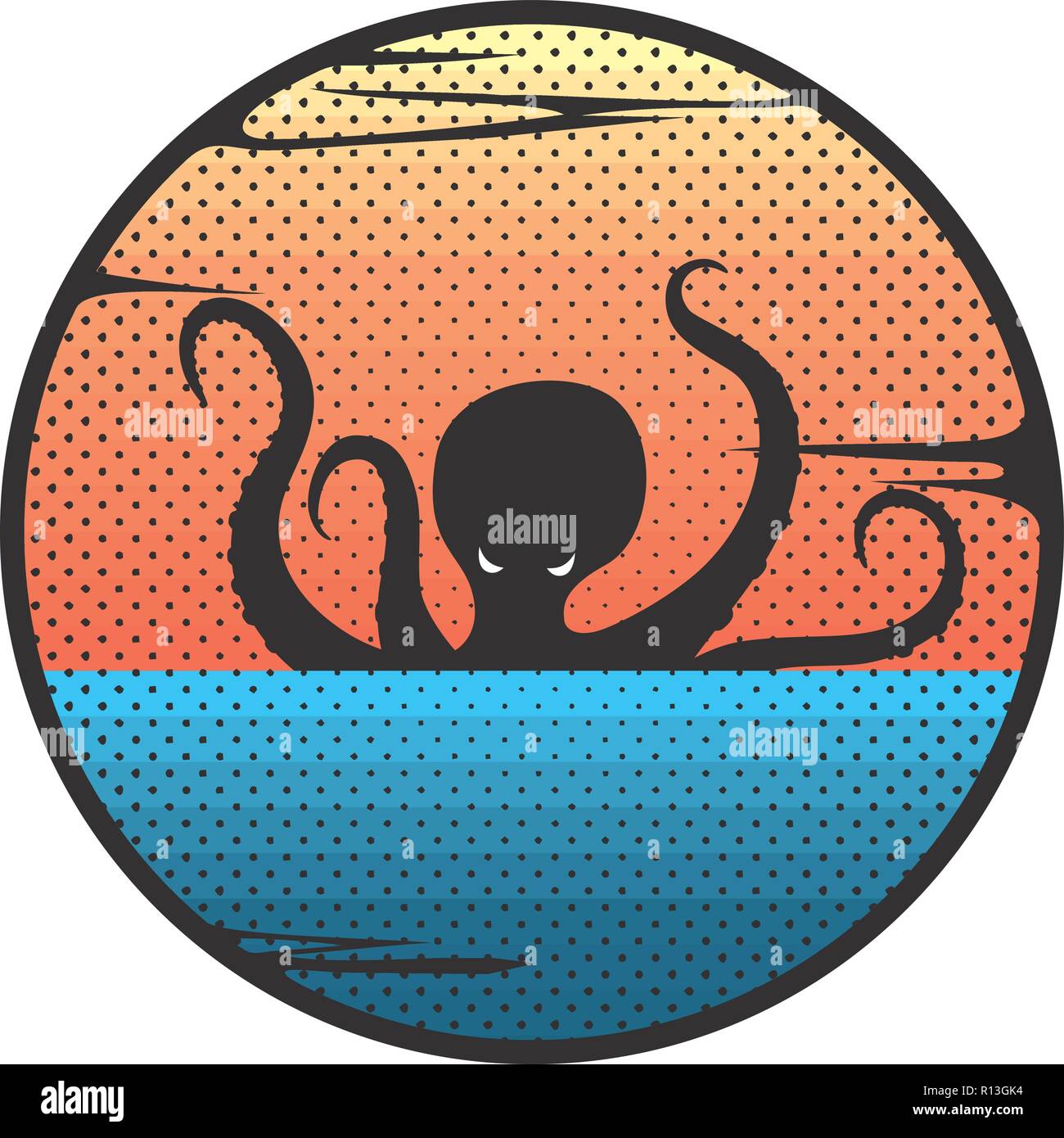 giant octopus kraken art sign vector Stock Vector