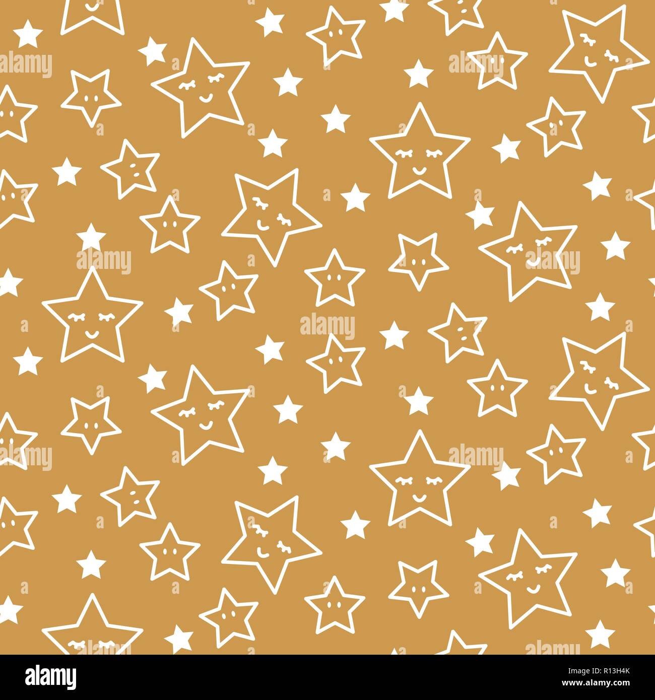 Stars sleepy seamless pattern background green and gold shapes in retro style. Stock Vector