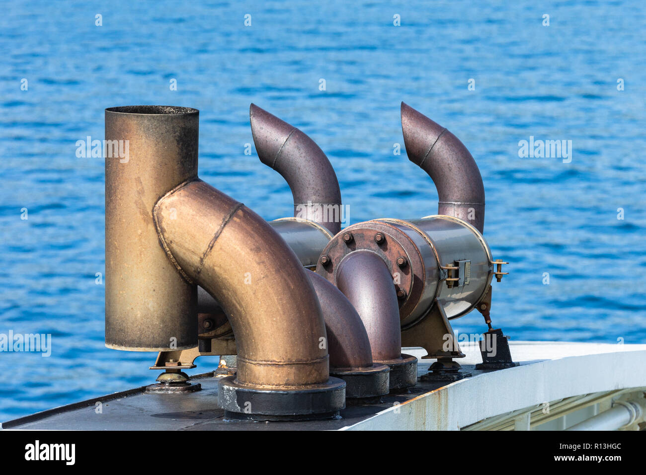 Ferry exhaust pipe. Stock Photo