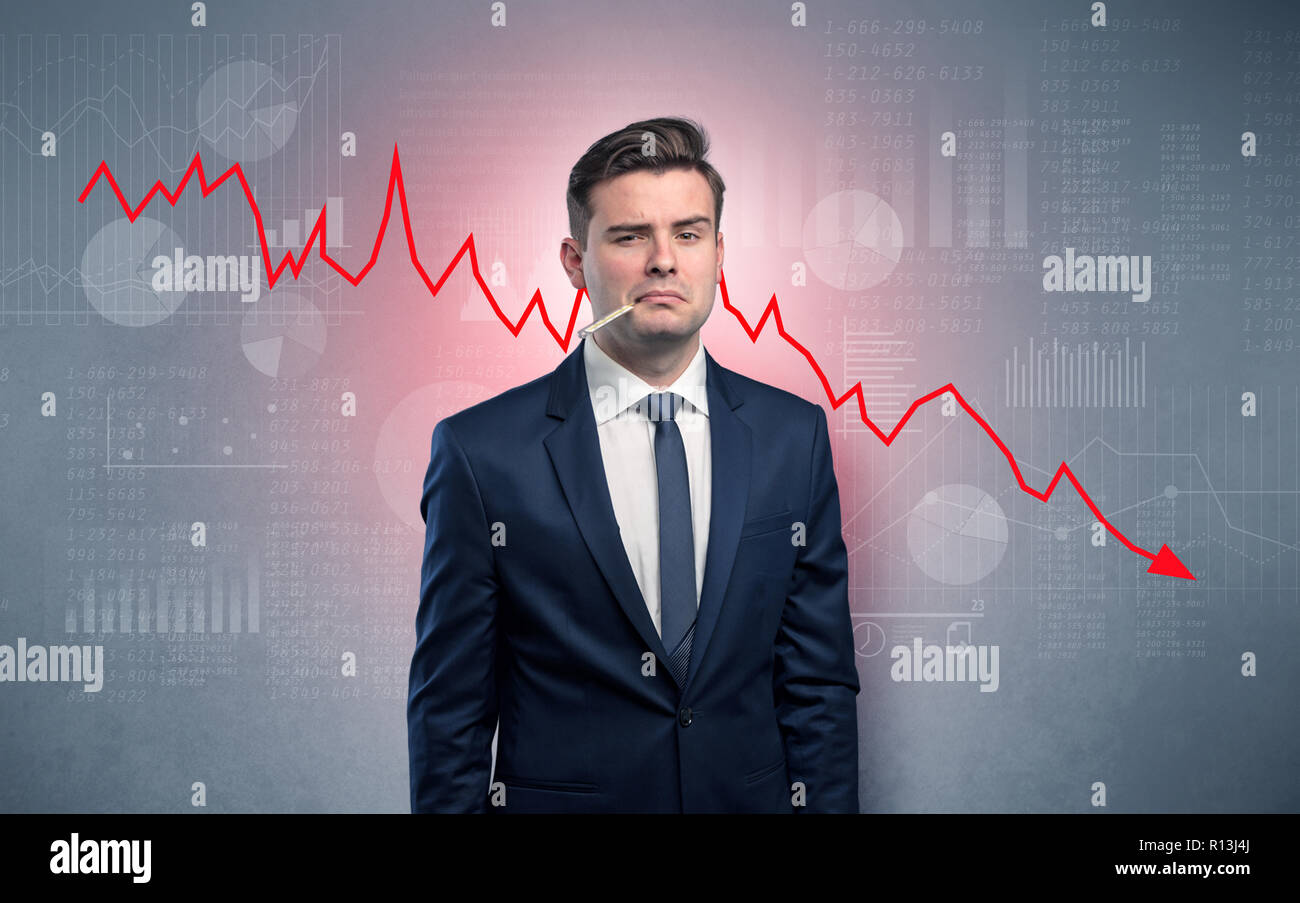 Young sick businessman with decreasing performance concept Stock Photo ...