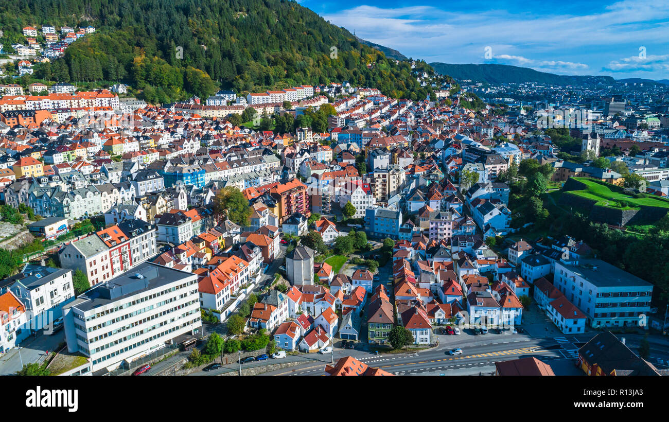 Bergen old town aerial view. Bergen, Norway. Stock Photo