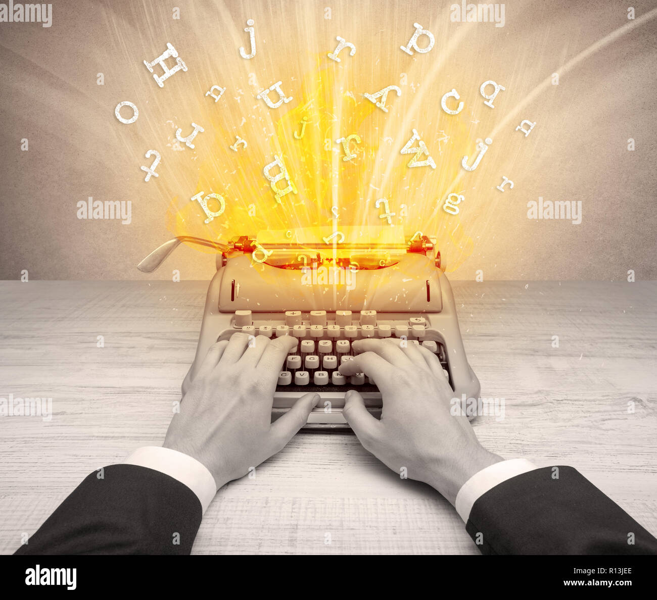 First person perspective image with exploding letters from a vintage ...