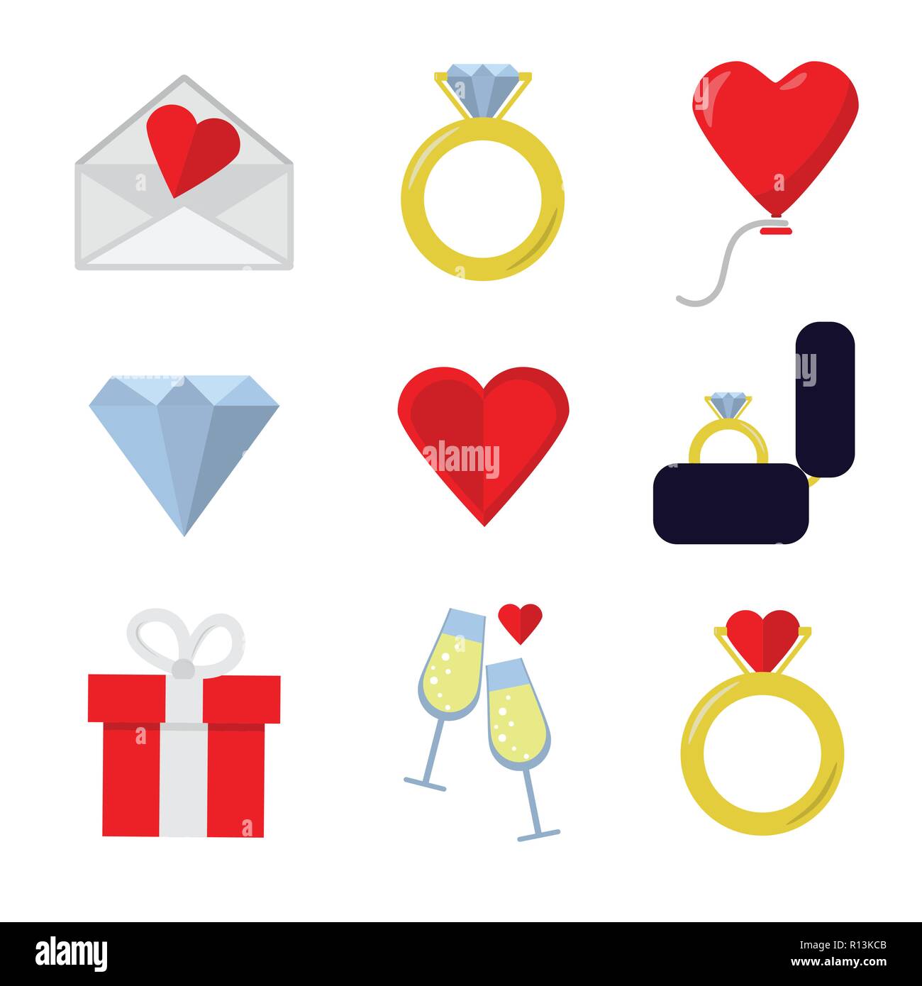 Valentines day icon set flat on white background Stock Vector Image ...