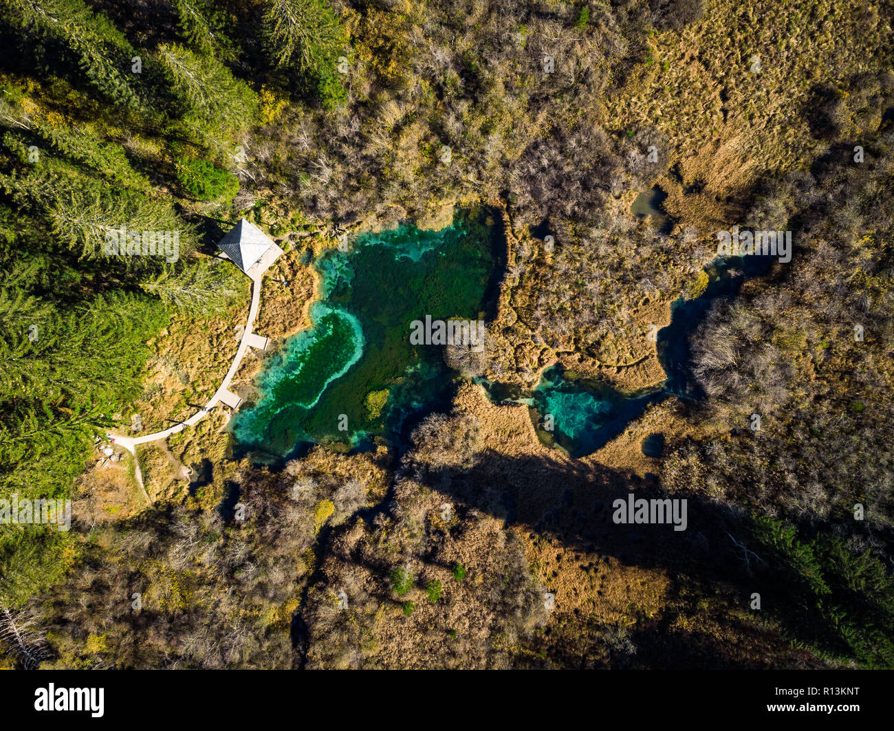 Magical landscape seen from aerial drone, Zelenci,Slovenia Stock Photo -  Alamy