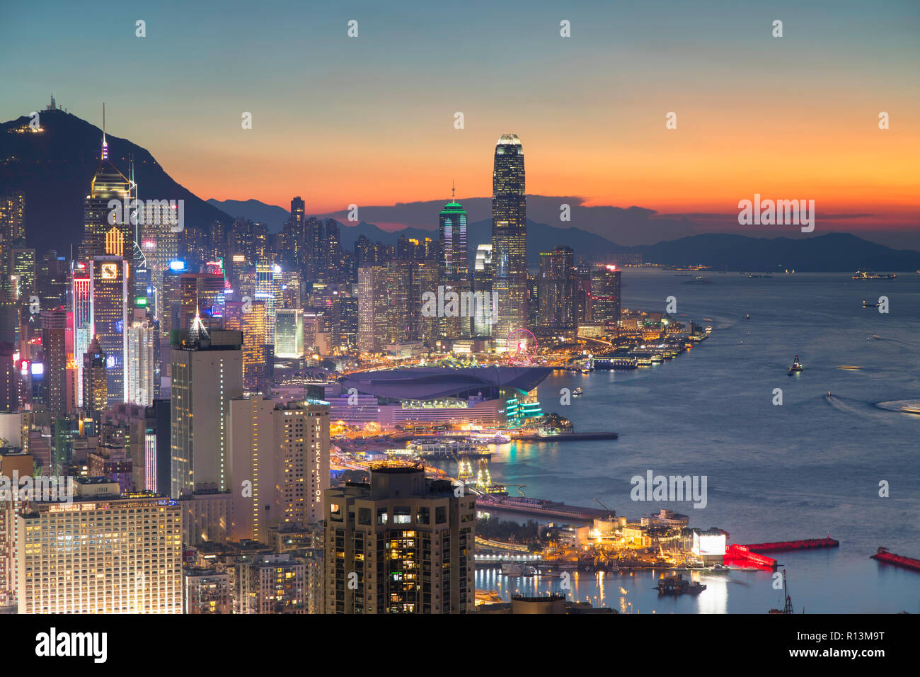 Skyline of Hong Kong Island at sunset, Hong Kong Stock Photo - Alamy