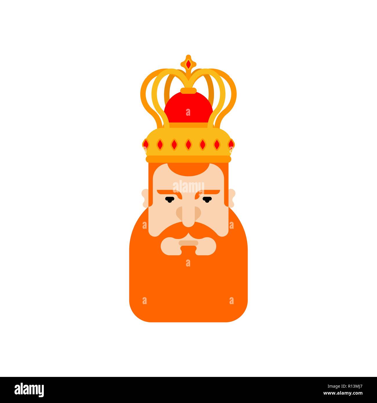 King face Redbeard. Royal persona. Mantle and crown. Monarch Cartoon Hero Stock Vector