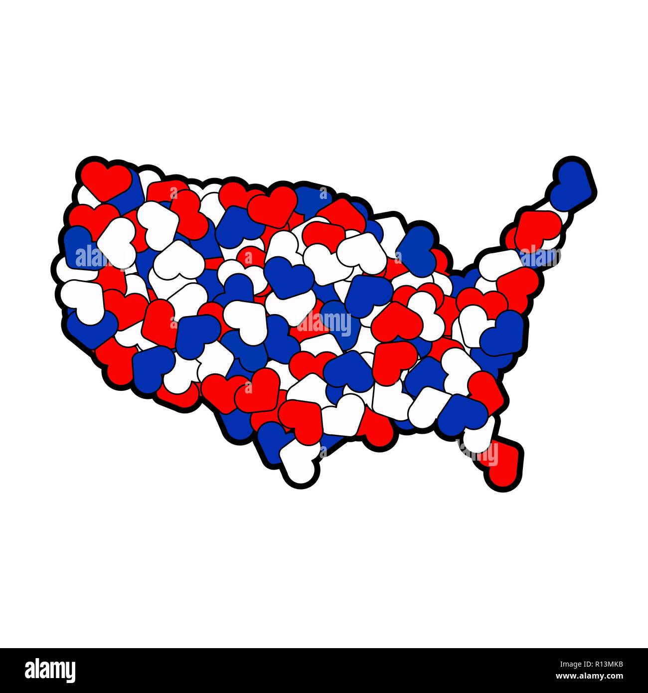 Made In America Map Usa Map Made Of Hearts. America Of Love. World Peace Concept Stock Vector  Image & Art - Alamy