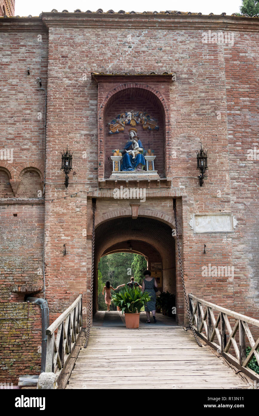 Entrance of The Abbey of Monte Oliveto Maggiore (Benedictine monastery), Tuscany, Italy Stock Photo