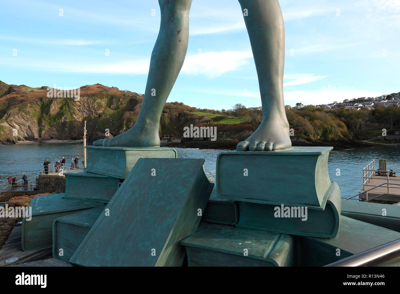 Verity statue by Damien Hirst in the mouth of Ilfracombe harbour North Devon Stock Photo