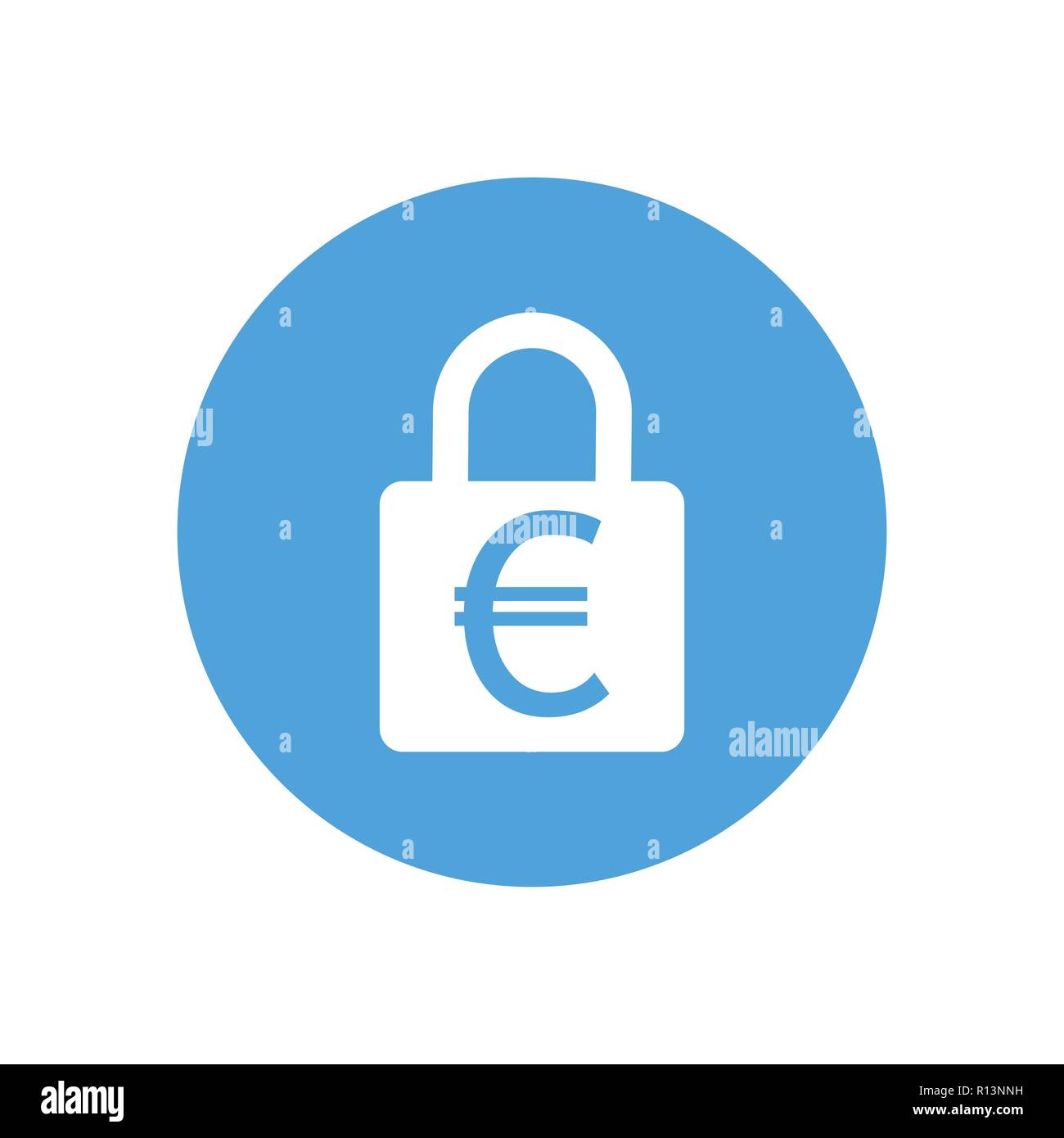 Lock icon. Padlock sign. Euro. Finance protection. Vector illustration. Flat design. White on blue background. Stock Vector