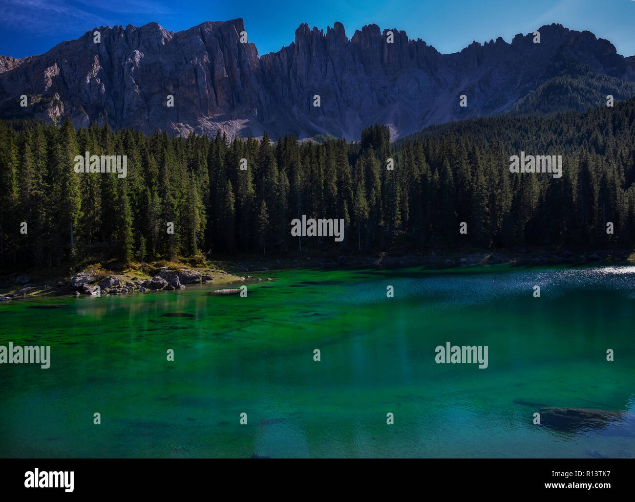 Lake Carezza. Dolomites Alps.Italy Stock Photo Alamy
