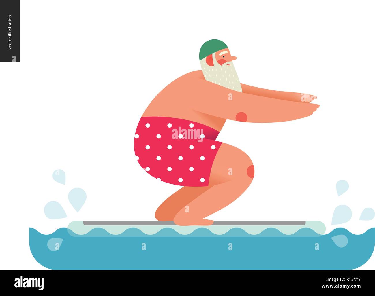 Sporting Santa pool float fit modern flat vector concept