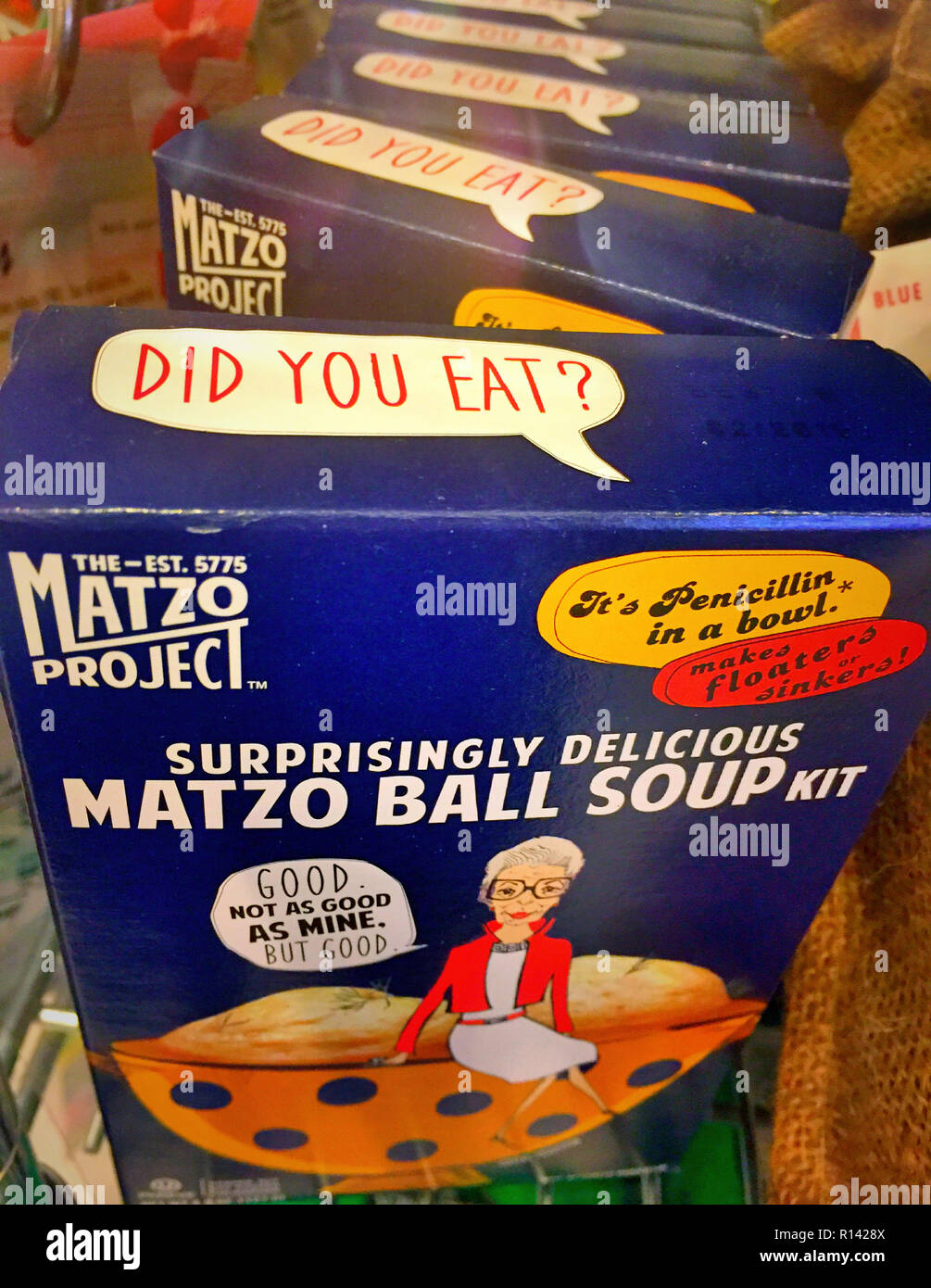 Grocery store display of Matzo Ball Soup Kit, NYC, USA Stock Photo