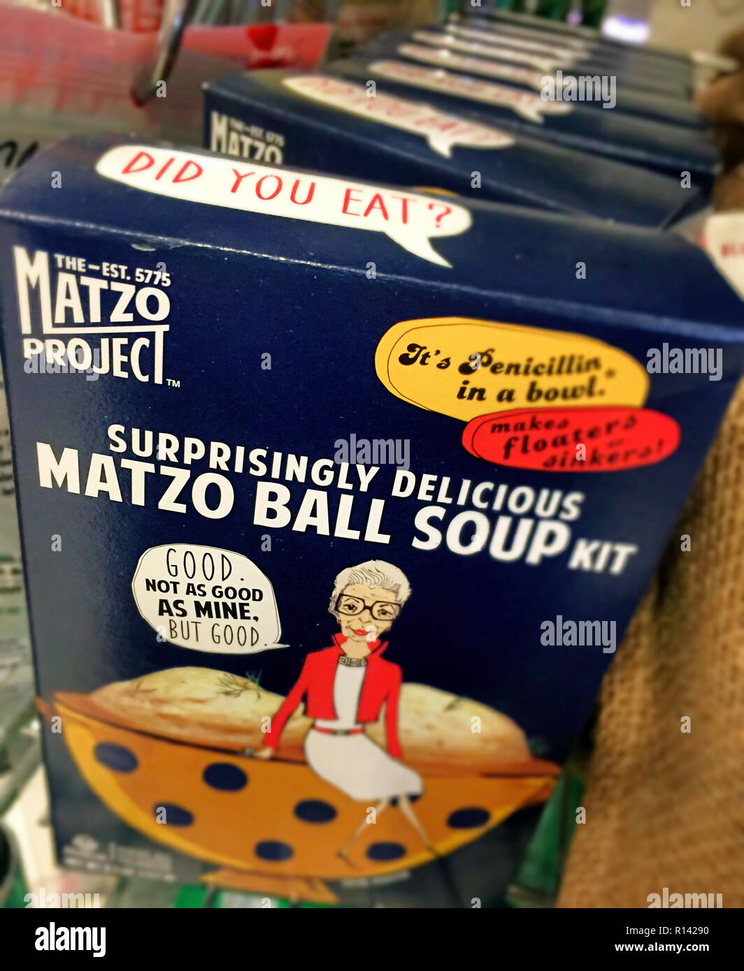 Grocery store display of Matzo Ball Soup Kit, NYC, USA Stock Photo