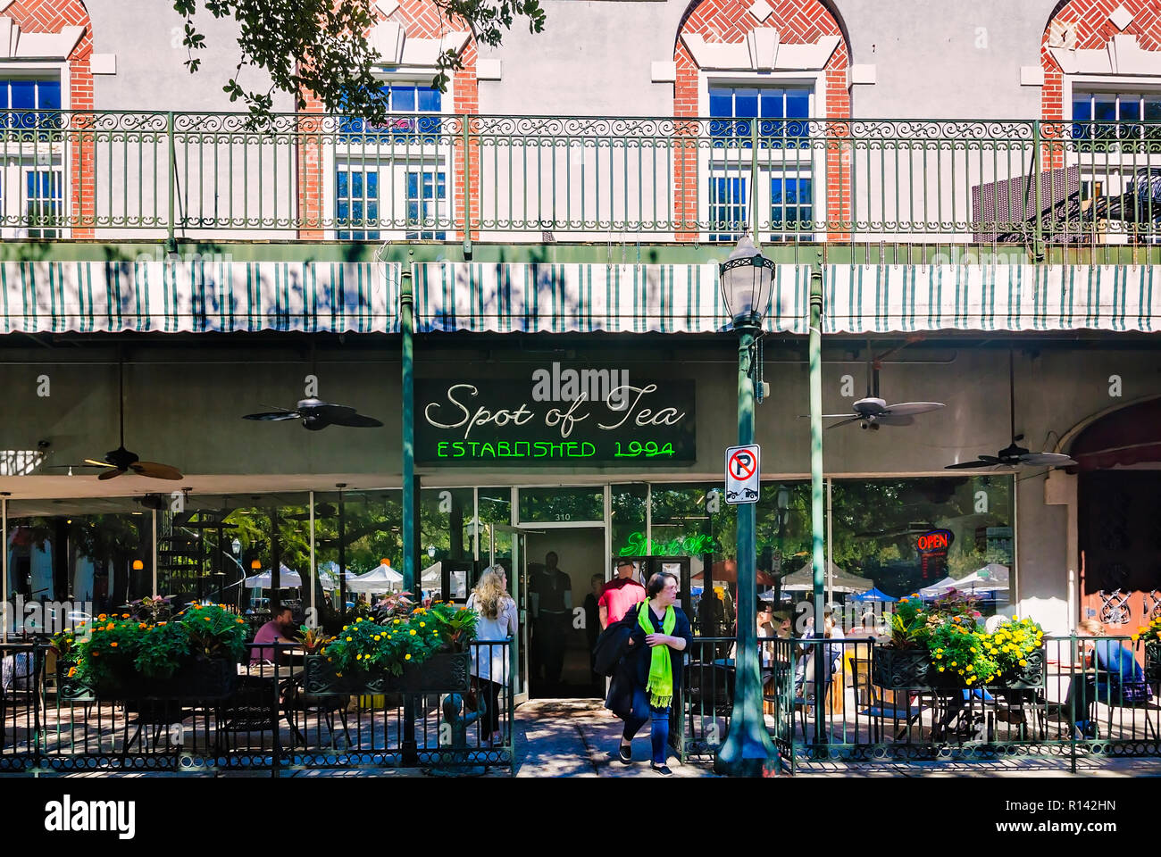 Diners are pictured outside Spot of Tea, Nov. 3, 2018, in Mobile, Alabama Stock Photo Alamy