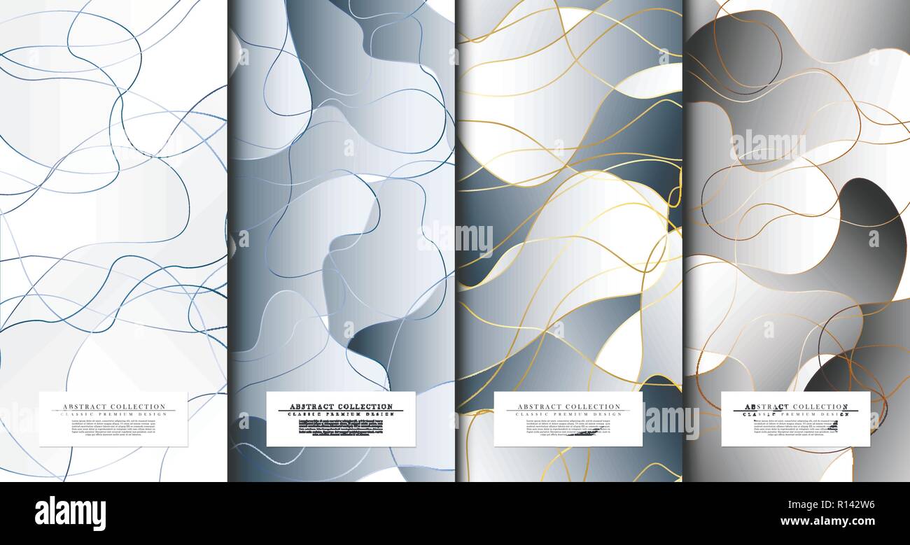 Symmetric collection abstract pattern hexagonal geometic navy blue background card template vector design Stock Vector