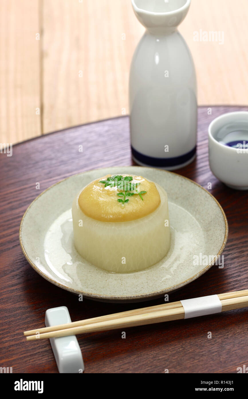 furofuki daikon, simmered japanese radish served with miso sauce