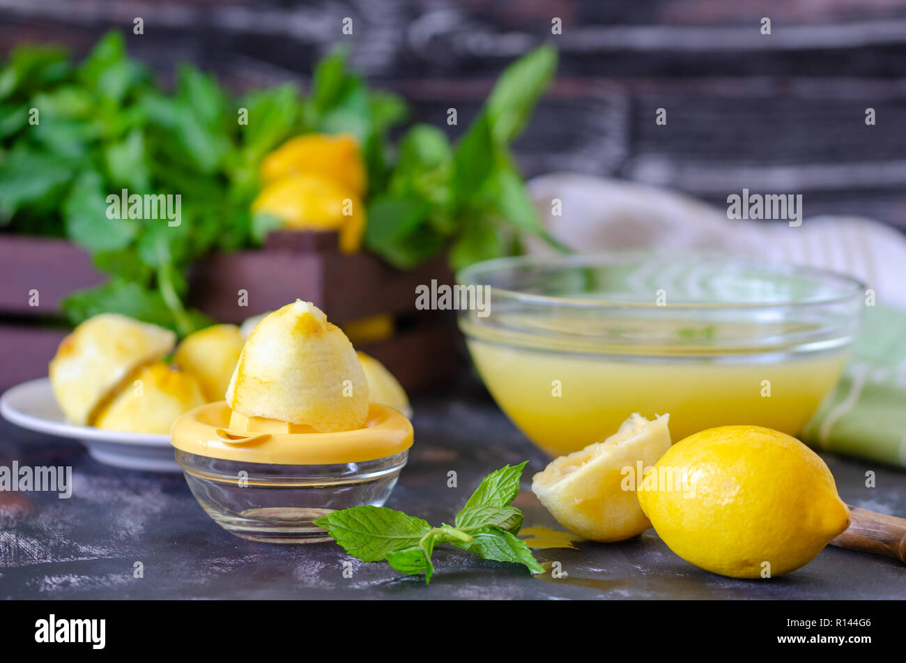 The process of making lemonade at home . Top view of lemonade