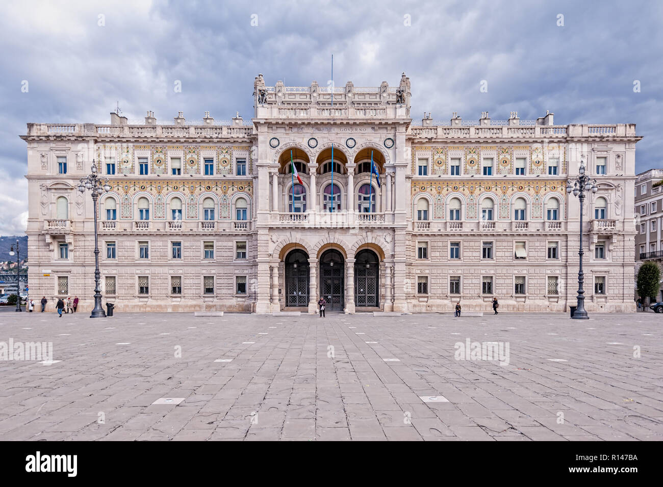 Trieste,Italy - February  - 20 - 2018 : Unity of Italy Square, home of the Prefecture of the city.(Piazza Unità d'Italia,Palazzo della Prefettura) Stock Photo