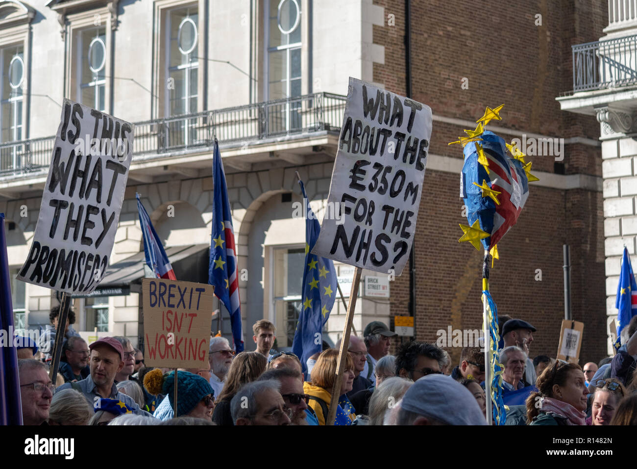 Peoples vote march (Brexit) in London, where 700,000 came out to protest peacefully. Campaigning for a 2nd referendum Stock Photo