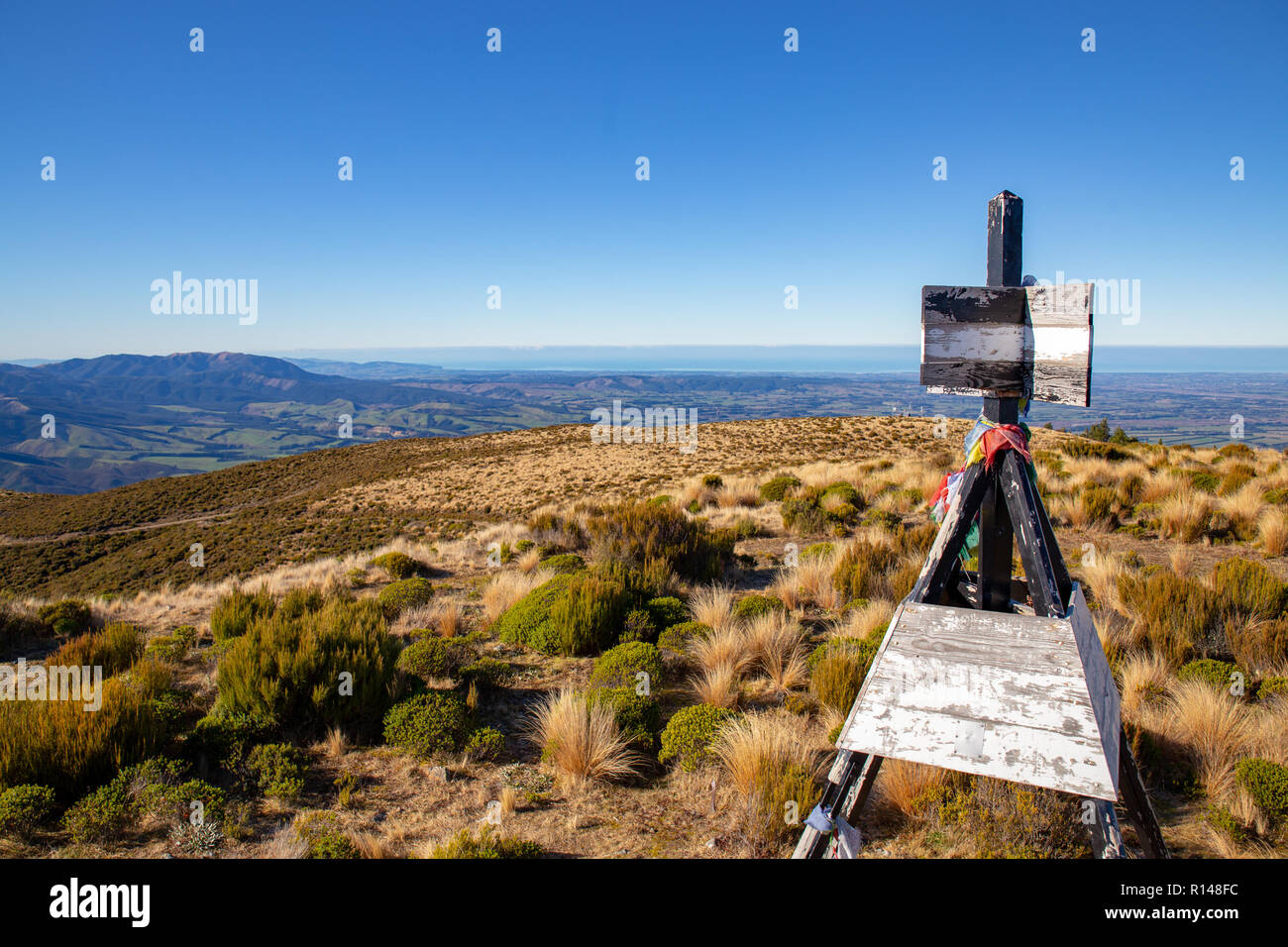 Surveying The Horizon Stock Photos Surveying The Horizon Stock - view from the top of the mountain with trig station stock image