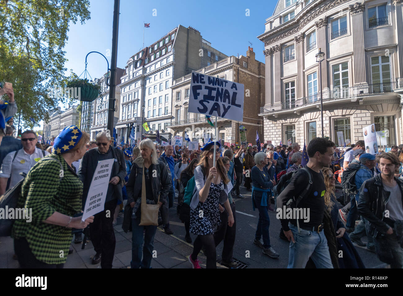 Peoples vote march (Brexit) in London, where 700,000 came out to protest peacefully. Campaigning for a 2nd referendum Stock Photo