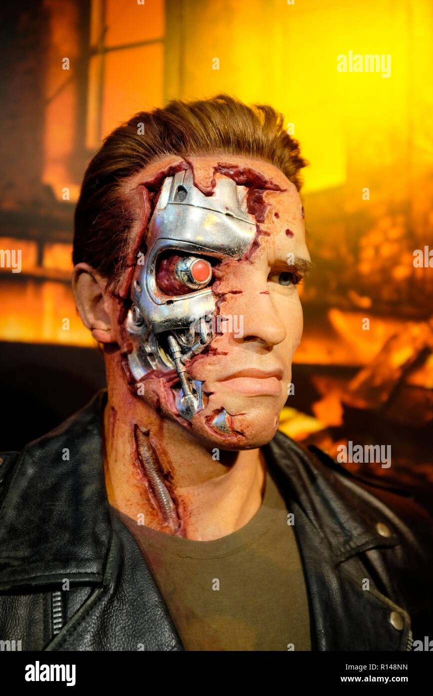 Wax Figure Of Arnold Schwarzenegger As The Terminator At World Renowned Tourist Attraction Madame Tussauds Wax Museum In London United Kingdom Stock Photo Alamy