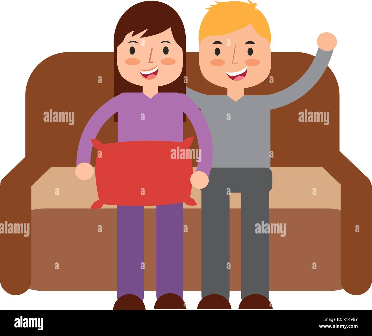 Boy And Girl Sitting In The Sofa Vector Illustration Stock Vector