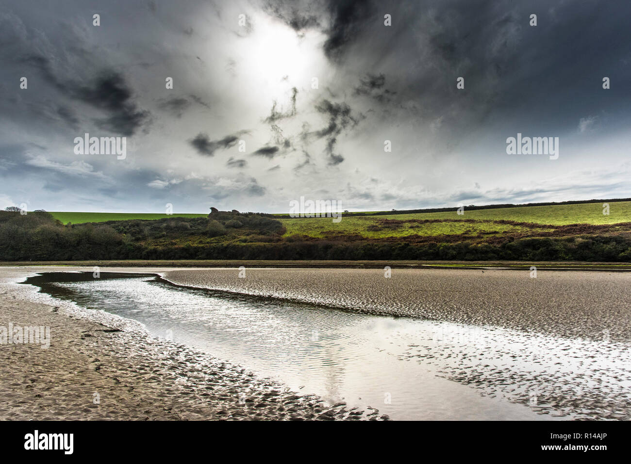 Low tide in the Gannel Estuary in Newquay Cornwall Stock Photo Alamy