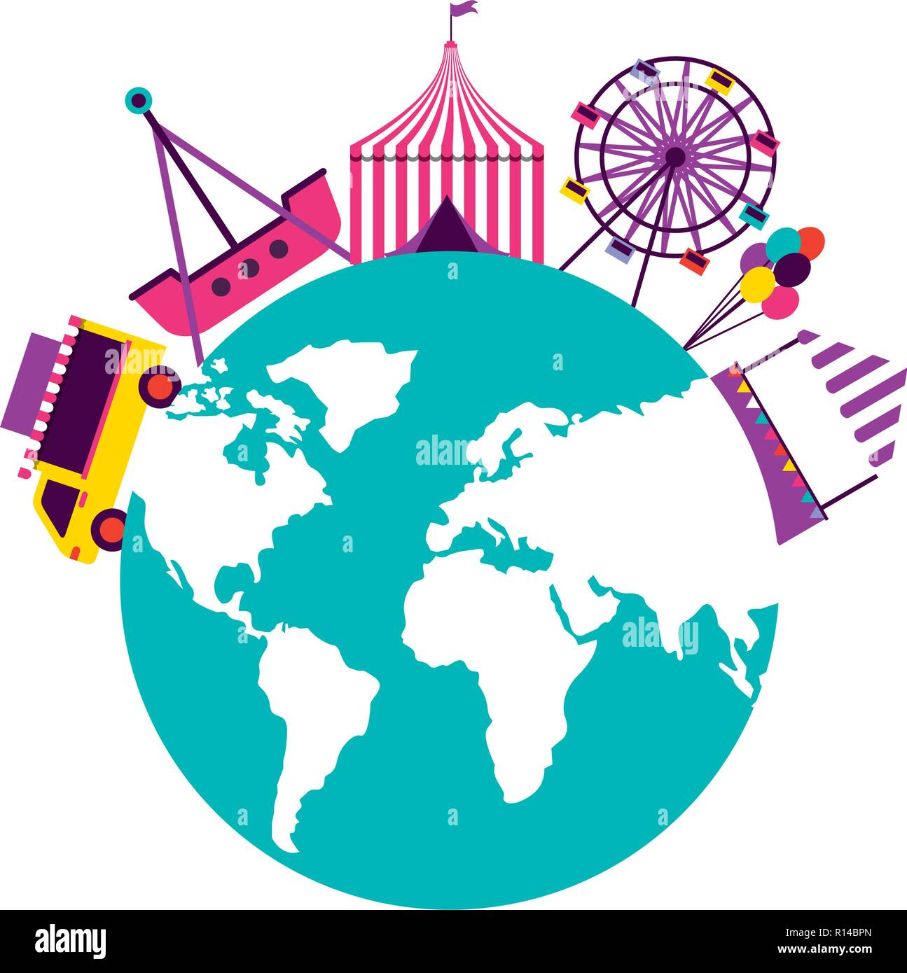 world tent balloons truck food fun fair carnival vector illustration ...