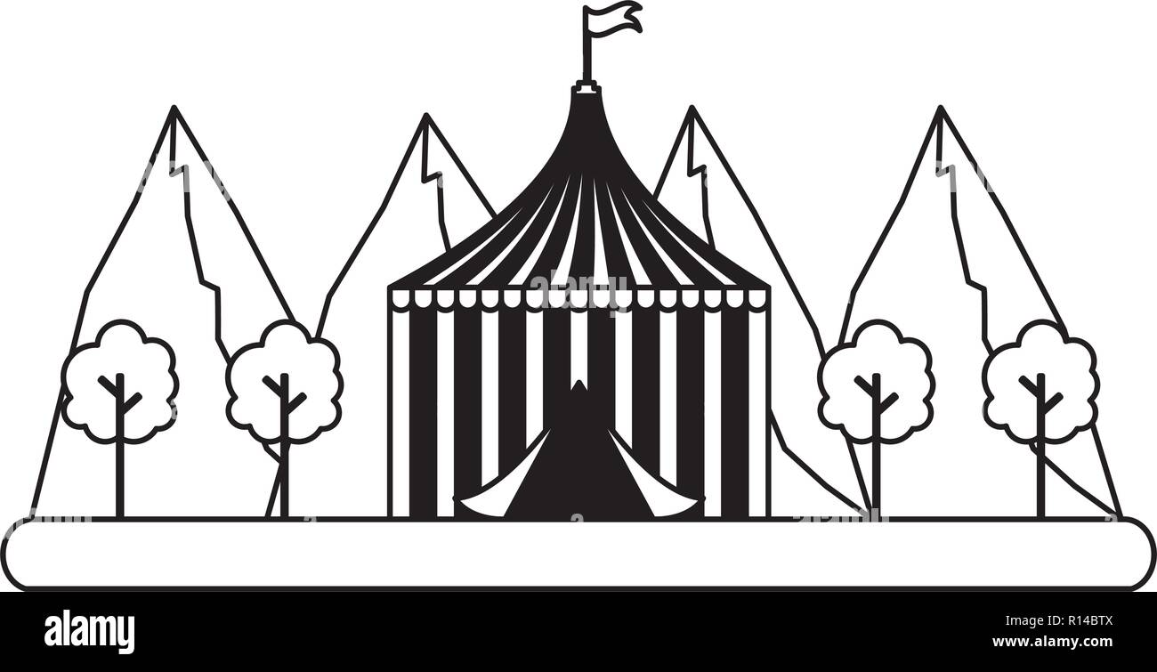tent mountains trees fun fair carnival vector illustration Stock Vector ...