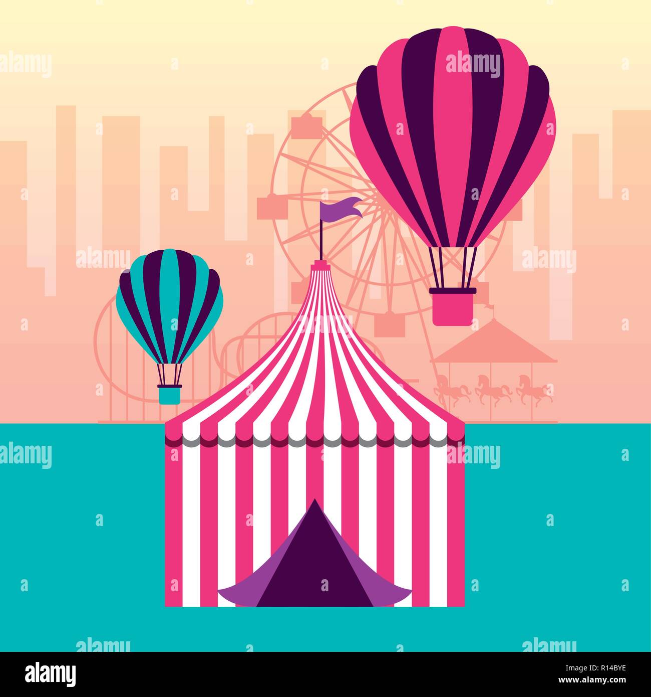 tent air balloons trees fun fair carnival vector illustration Stock ...