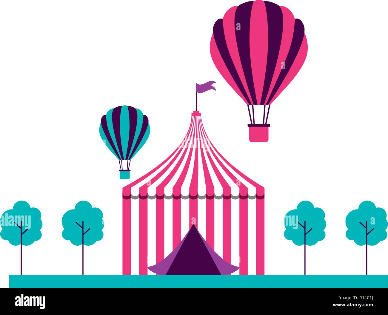 tent air balloons trees fun fair carnival vector illustration Stock ...