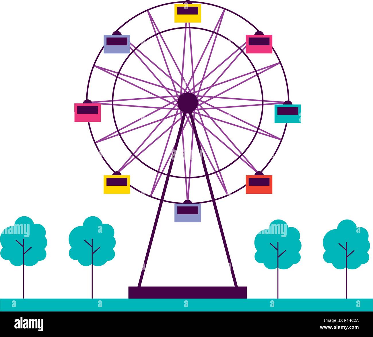 ferris wheel trees fun fair carnival vector illustration Stock Vector ...