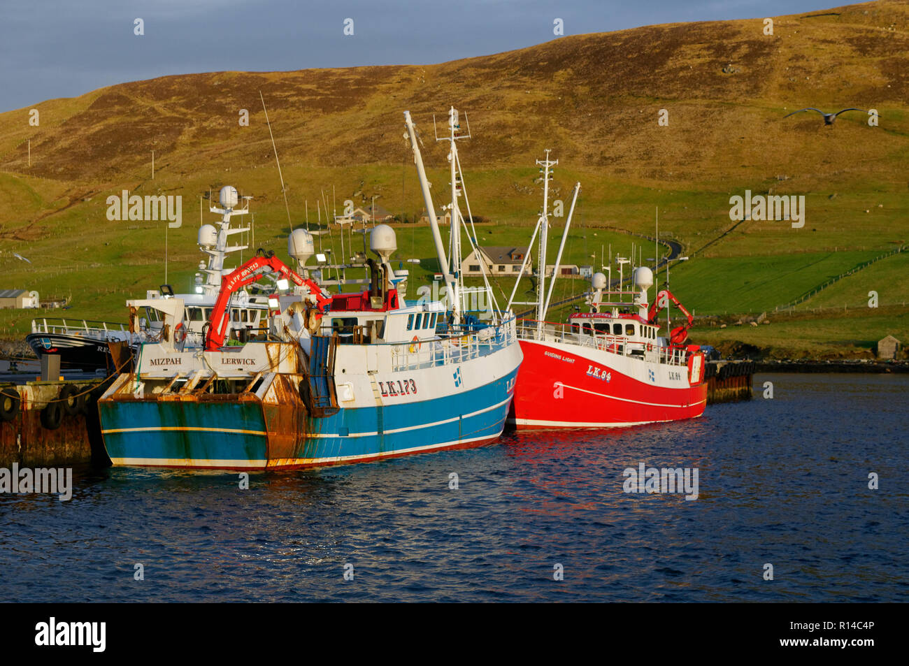 Fishing boats in Scalloway, Shetland Islands, Scotland, United Kingdom. Stock Photo