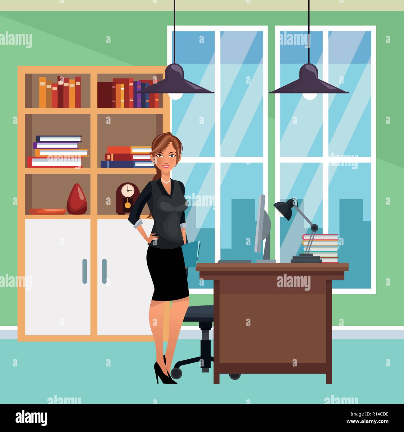 business woman at office Stock Vector Image & Art - Alamy