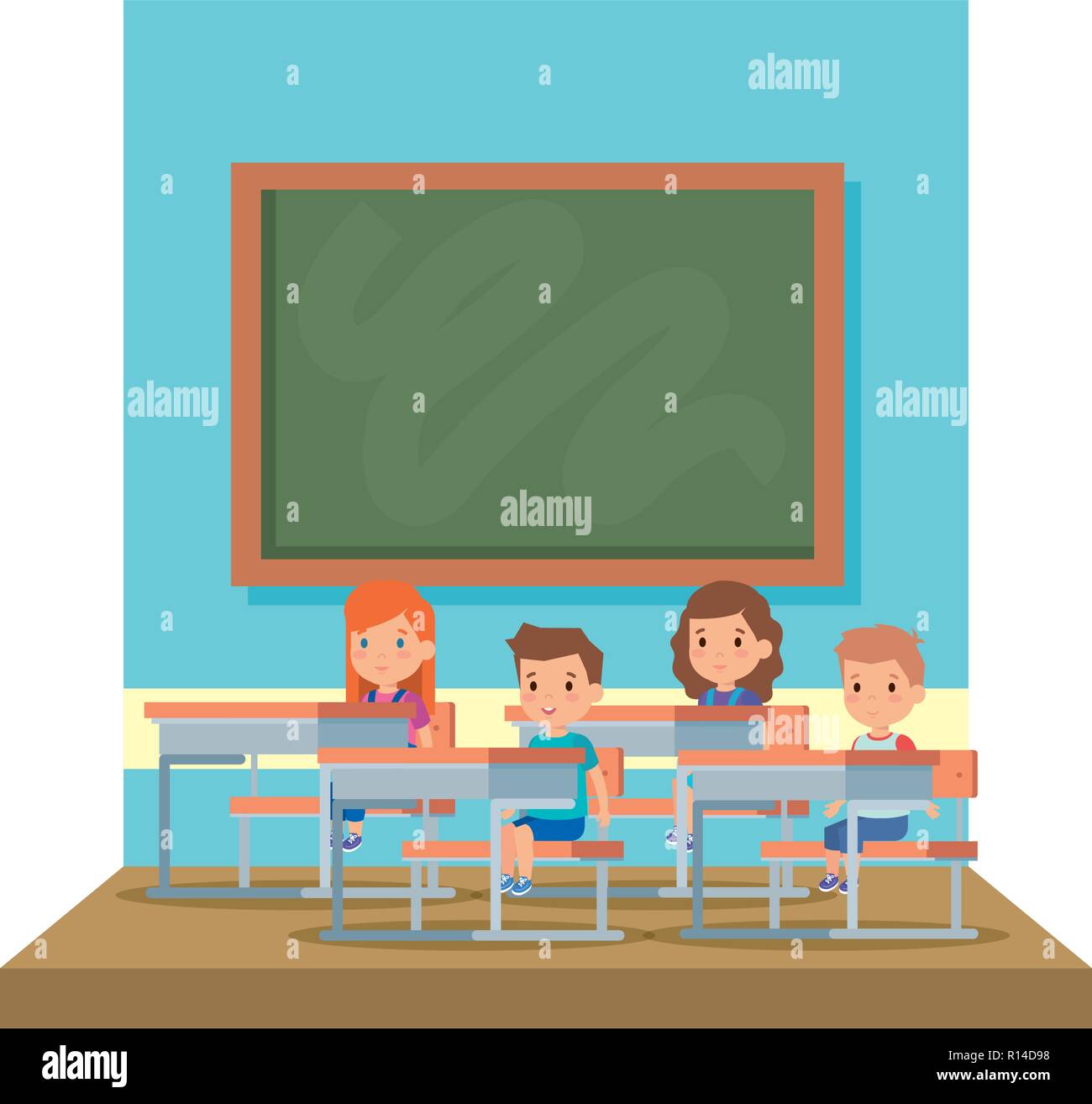 Students In Classroom With Chalkboard Scene Vector Illustration Design