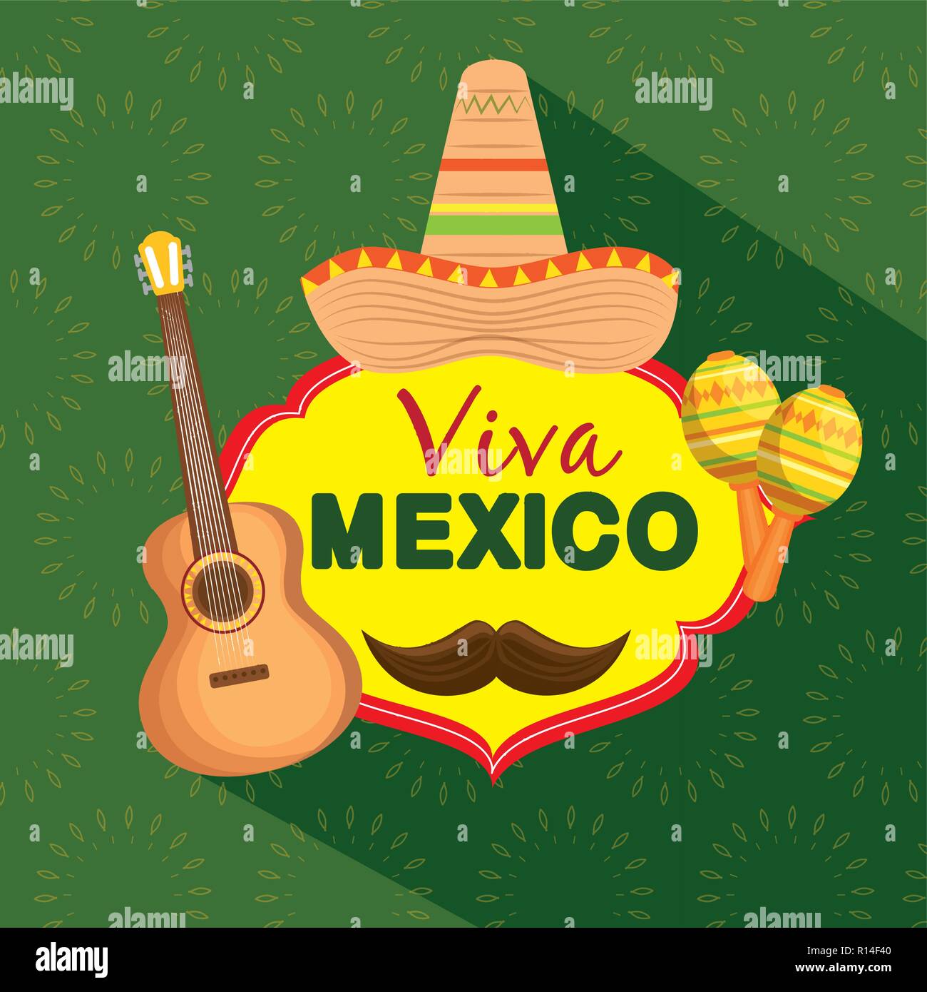 mexican hat with guitar and maracas to celebrate event vector ...