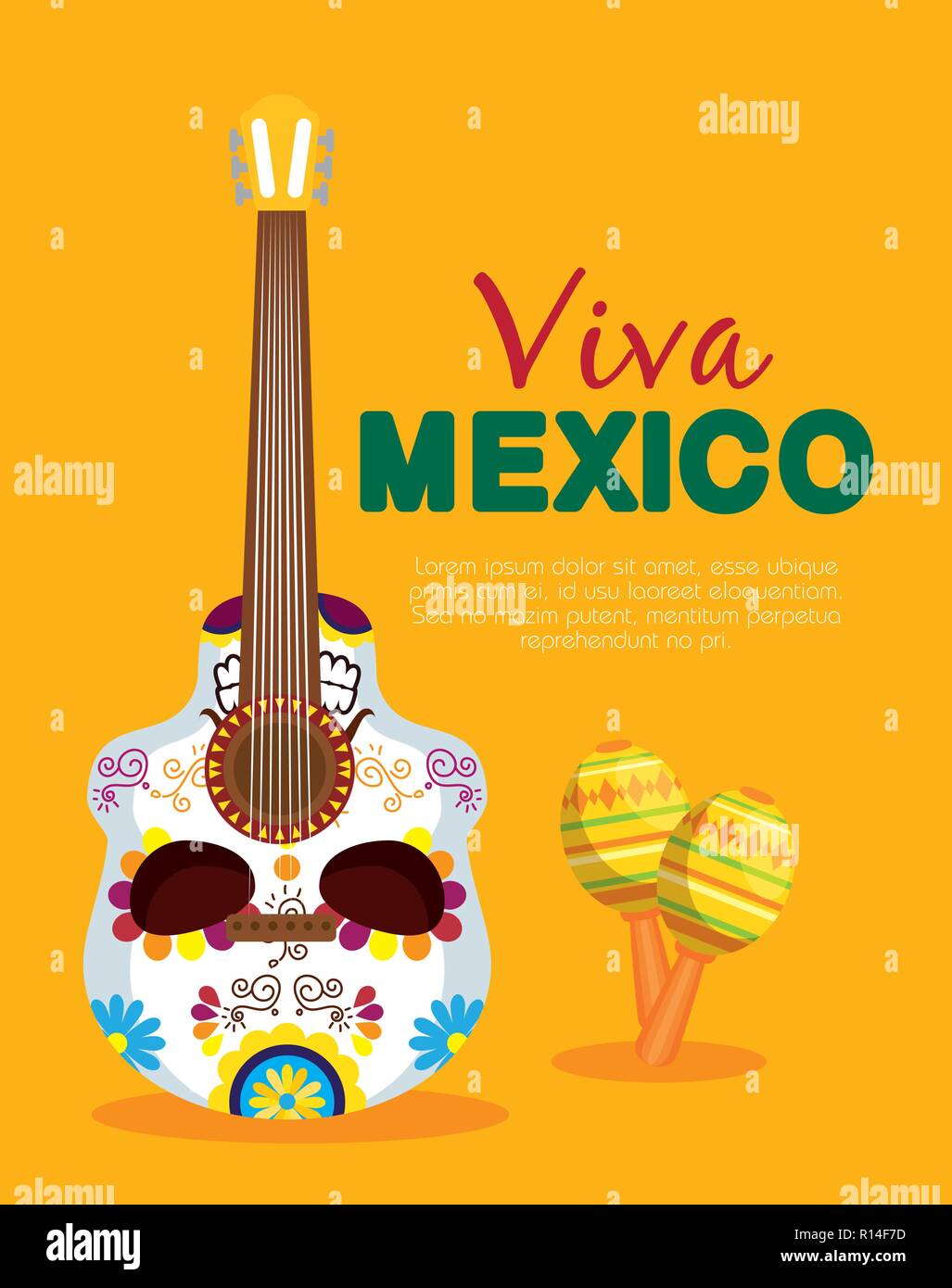 skull guitar style with maracas to event vector illustration Stock ...