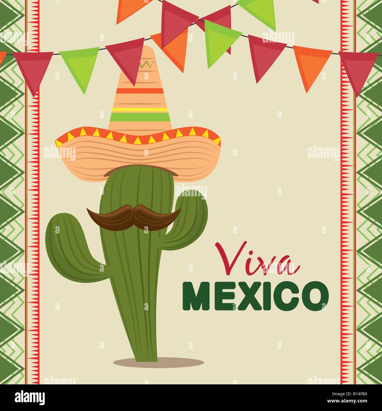 cactus with mexican hat and mustache to celebrate event vector ...