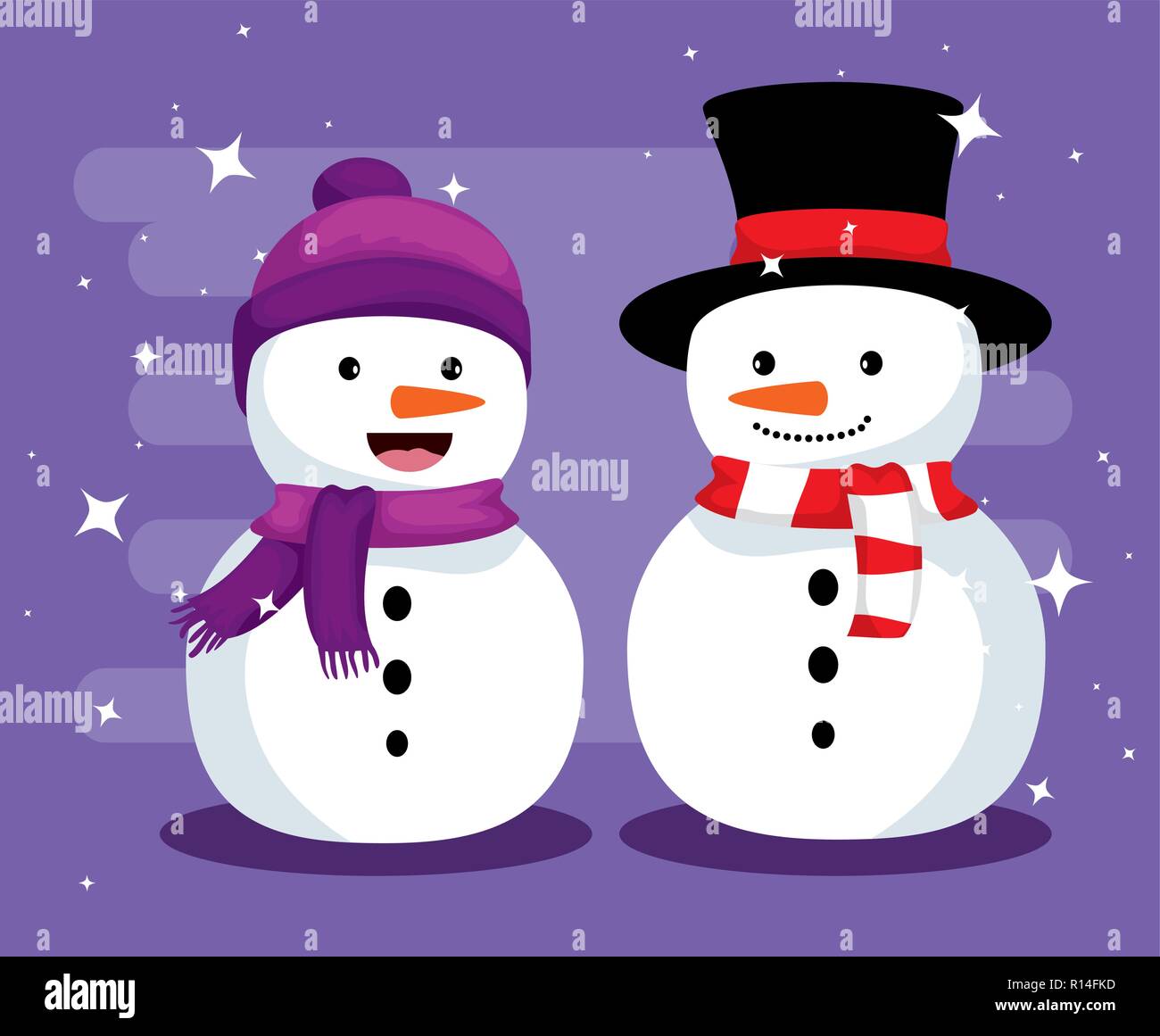 christmas snowmen with hat and scarf to celebrate vector illustration ...