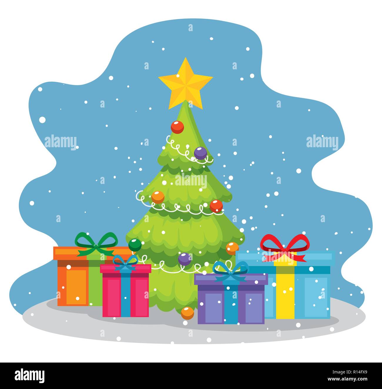 pine tree with star and christmas gifts vector illustration Stock ...