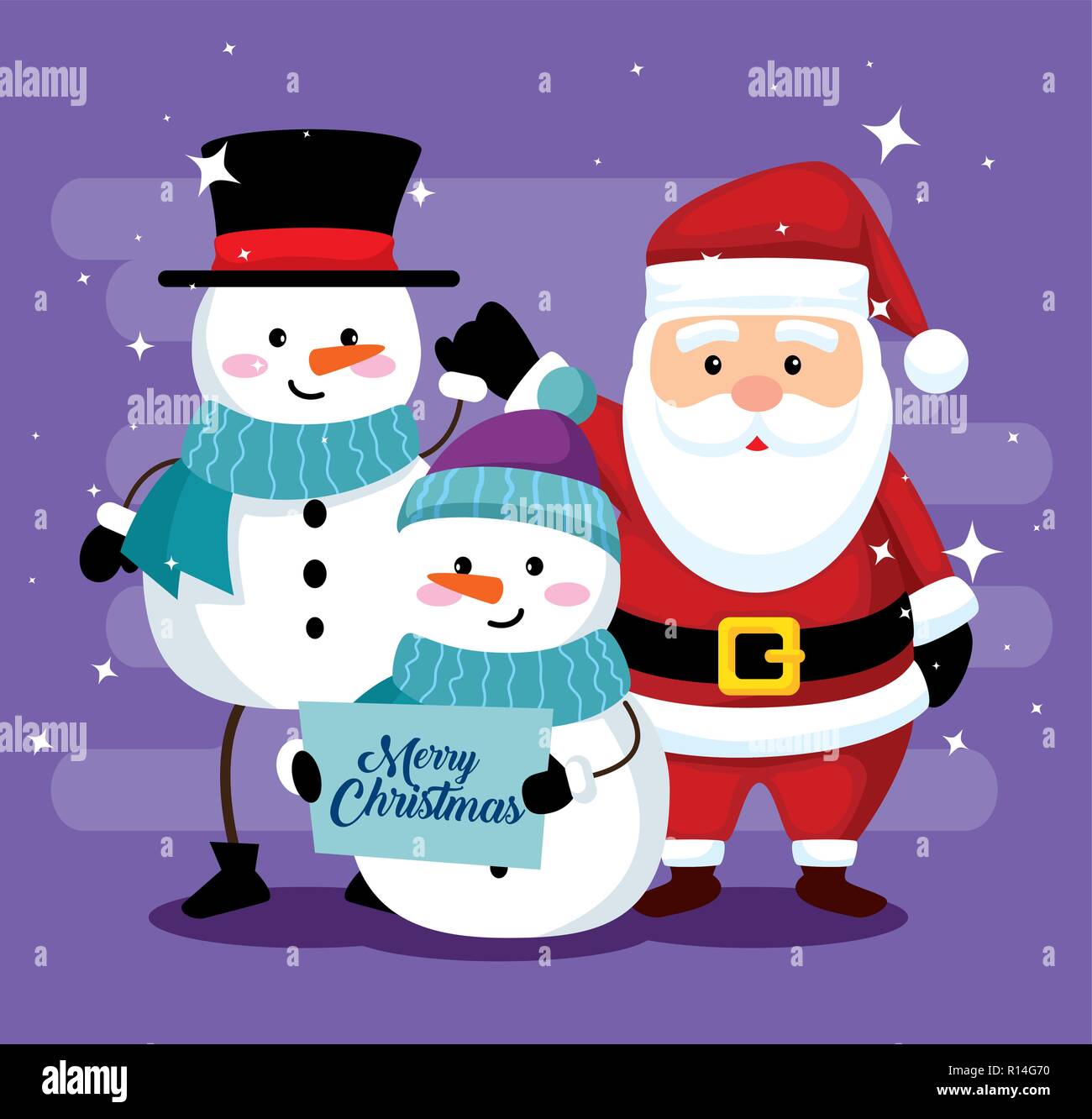 snowmen wearing hat with scarf and santa claus vector illustration ...